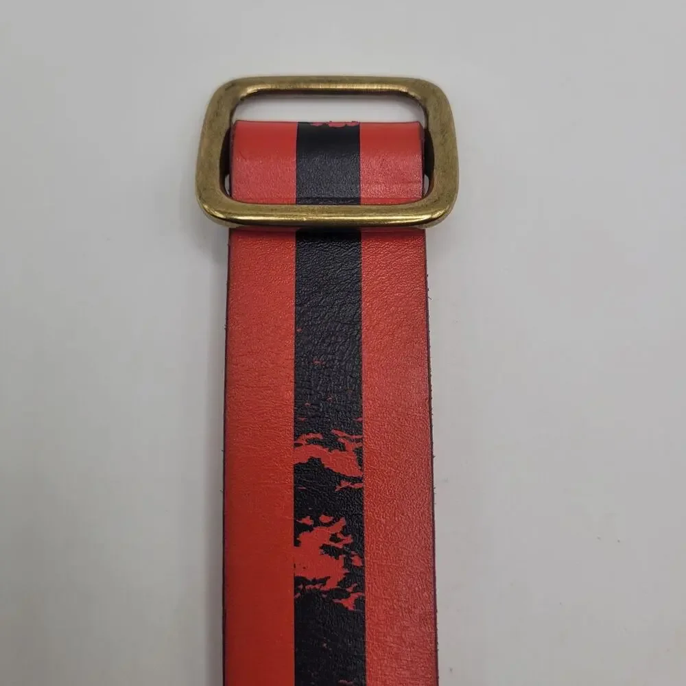 Gap Belt XS Red Black Leather Striped Punk Preppy Color Block Contrast Statement